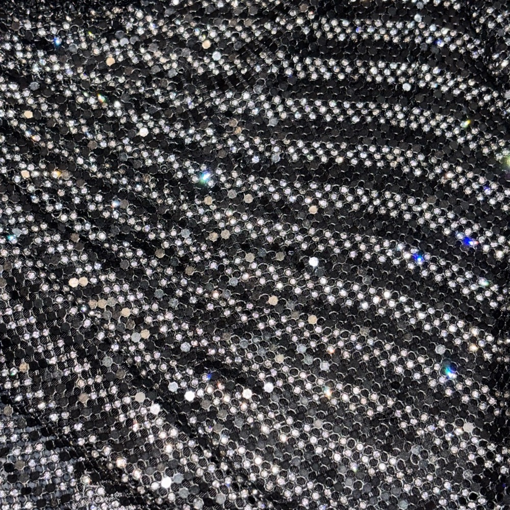 STEVE MADDEN JANET SPARKLE SILVER & BLACK BACKLESS COWL NECK PARTY HALTER TOP - Picture 13 of 14